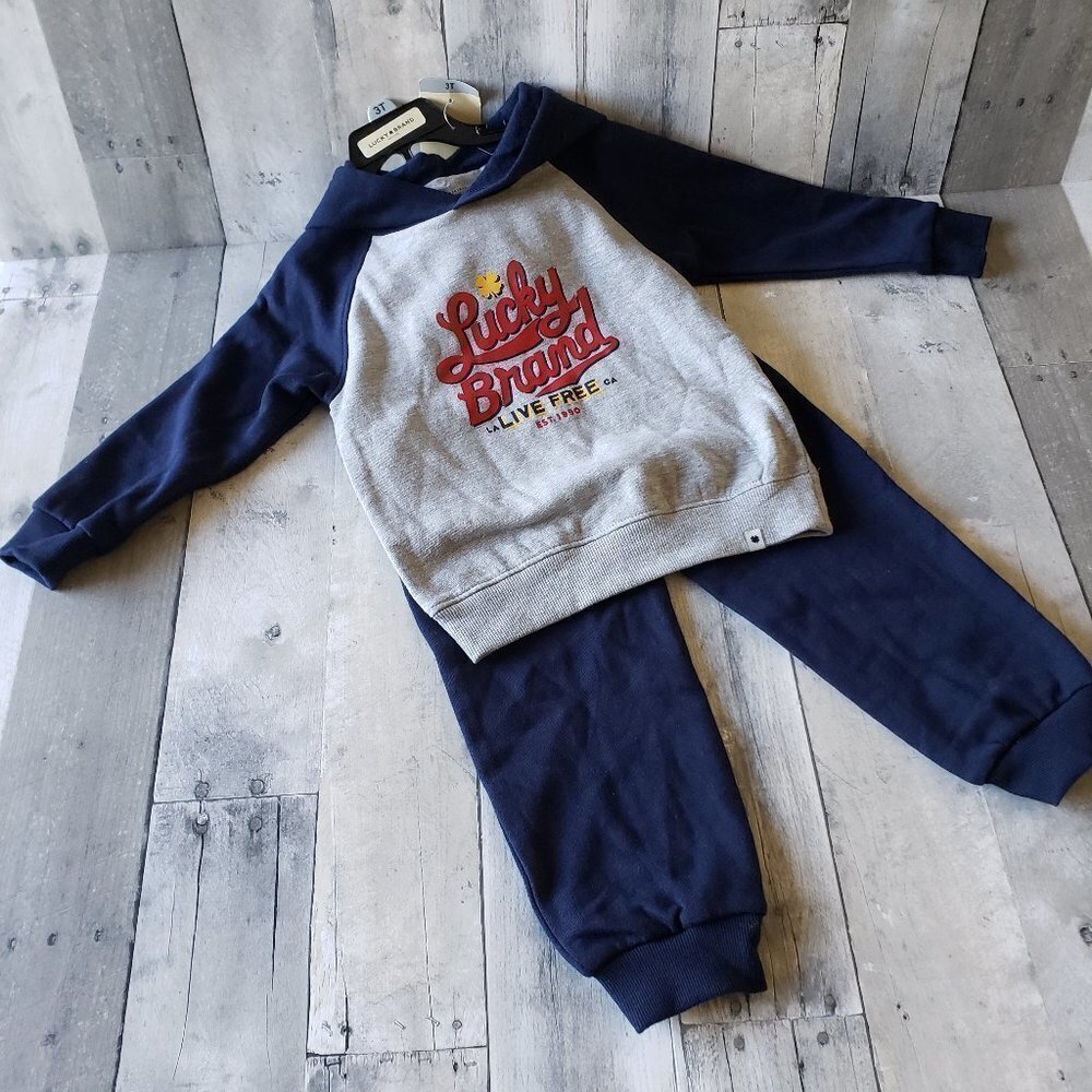 NWT - Lucky Brand 2-piece (Hoodie, Jogger Bottom) Fleece Set Boys - Size 3T
